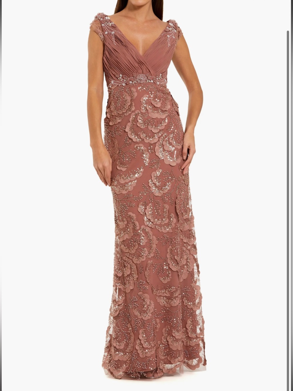Mac Duggal Rose Dust Embroidered Evening Gown size 4